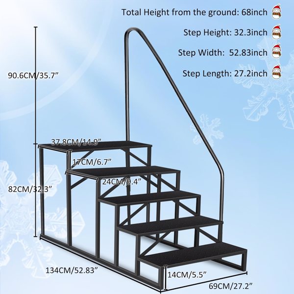5 Step Ladder With Handrail, Swimming Pool Ladder Above Ground, 660 Lb Load Capacity RV Steps With Anti-Slip Panel, Mobile Home Stairs For Reaching And Getting High