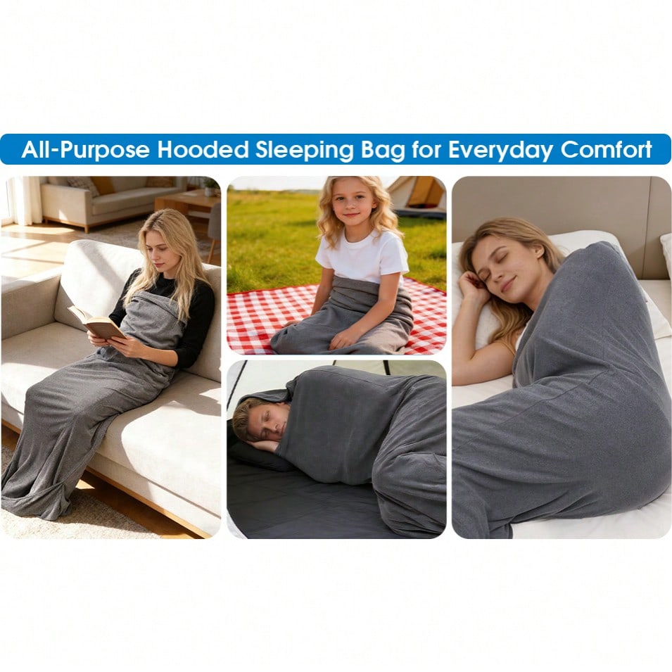 Wearable Hooded Sleep Pod Blanket, 2-in-1 Full Body Sleeping Bag