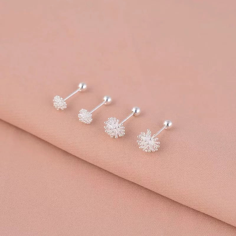 1 Pair 999 Sterling Silver Dandelion Screw Back Stud Earrings, Delicate Minimalist Style, Perfect For Daily Wear & Valentine's Gifts