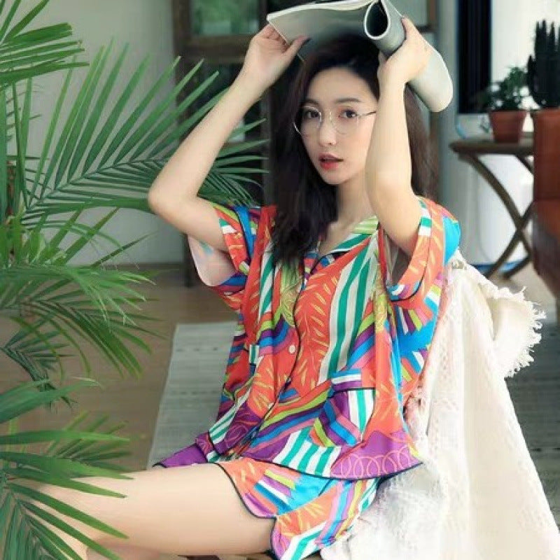 Womens Summer Pajamas Long-sleeve Spring Autumn Thin Silk Korean Style