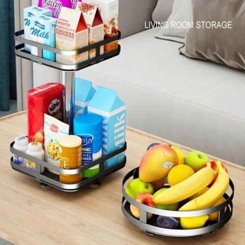 Square Rotating Kitchen Storage Spice Organiser Rack Pantry Bathroom Black 2 Tiers