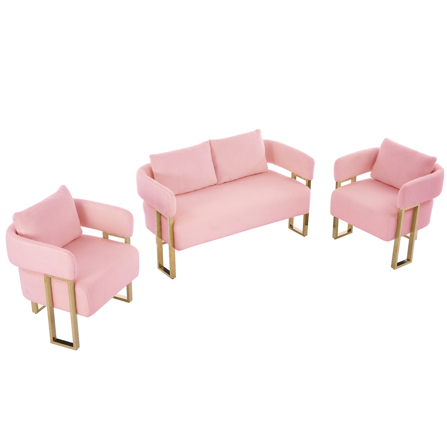 TS Modern Decorative Chair, Living Room Side Chair With Gold Metal Legs, No Wheels, Suitable For Dressing Area, Reception Room, Office,Teddy Fleece Upholstered Metal Foot Sofas   Combo Set