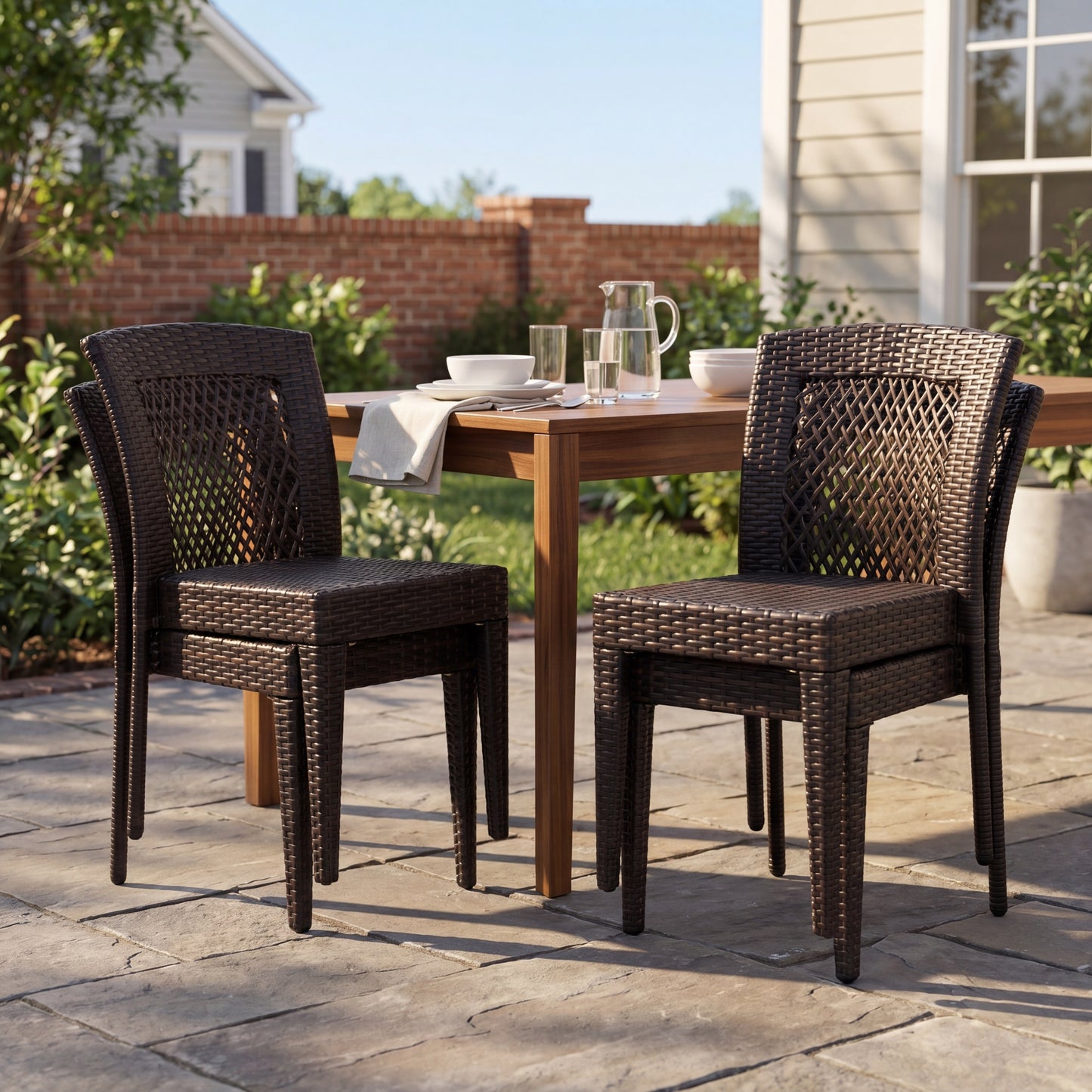 Outdoor Dining Chairs Set Of 4, Stackable Chairs With UV-Resistant PE Rattan And Steel Frame, For Patio, Garden, Balcony, Supports 400lbs