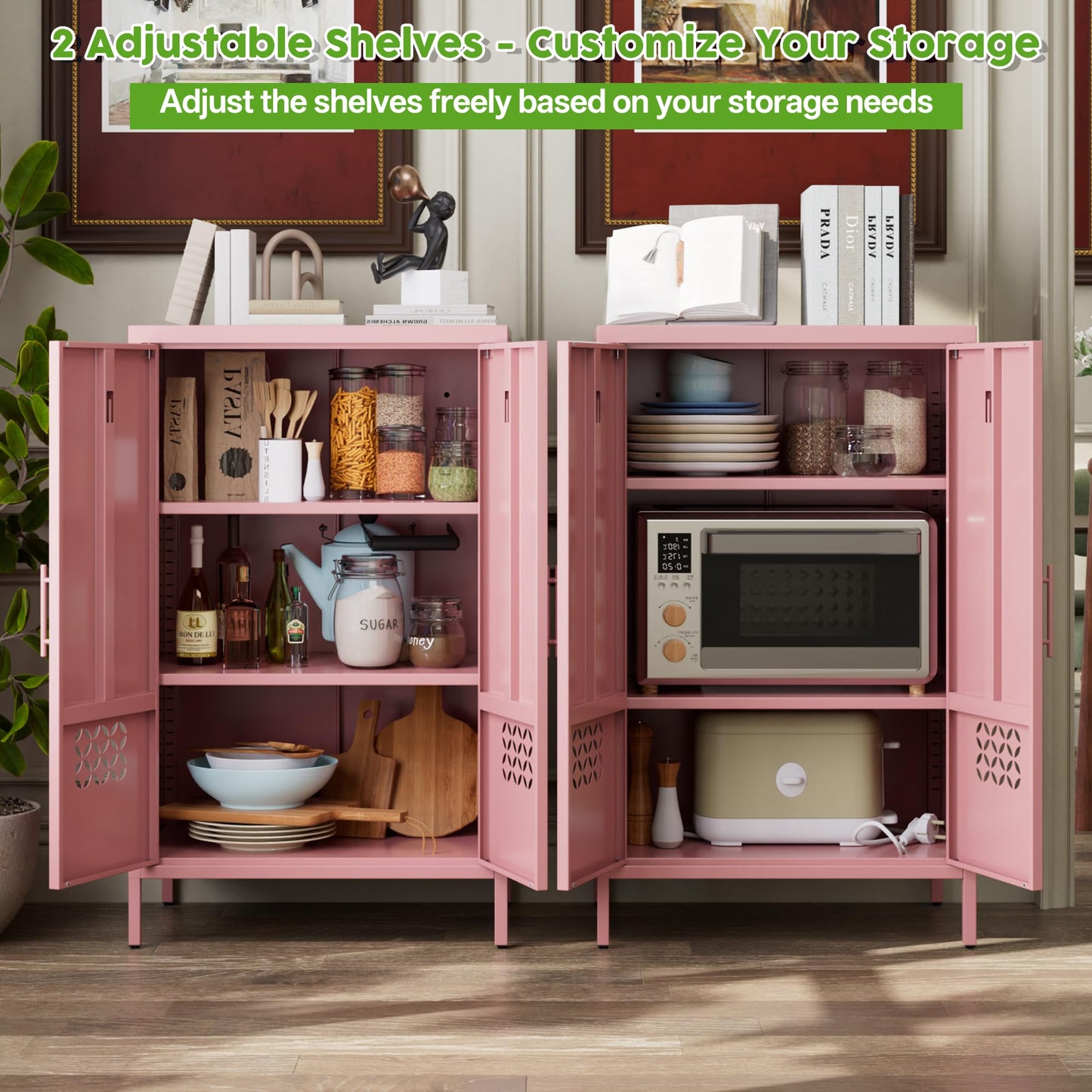 Metal Storage Cabinet, 42inch H Kitchen Pantry Storage Cabinets With 2 Shelves, For Living Room, Home, Required Assembly