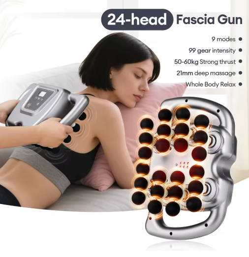 24 Head Professional Fascia Gun Deep Tissue Electric Muscle Massager With 21mm Depth, 2000mAh Battery And Dual Handles For Full Body Relief