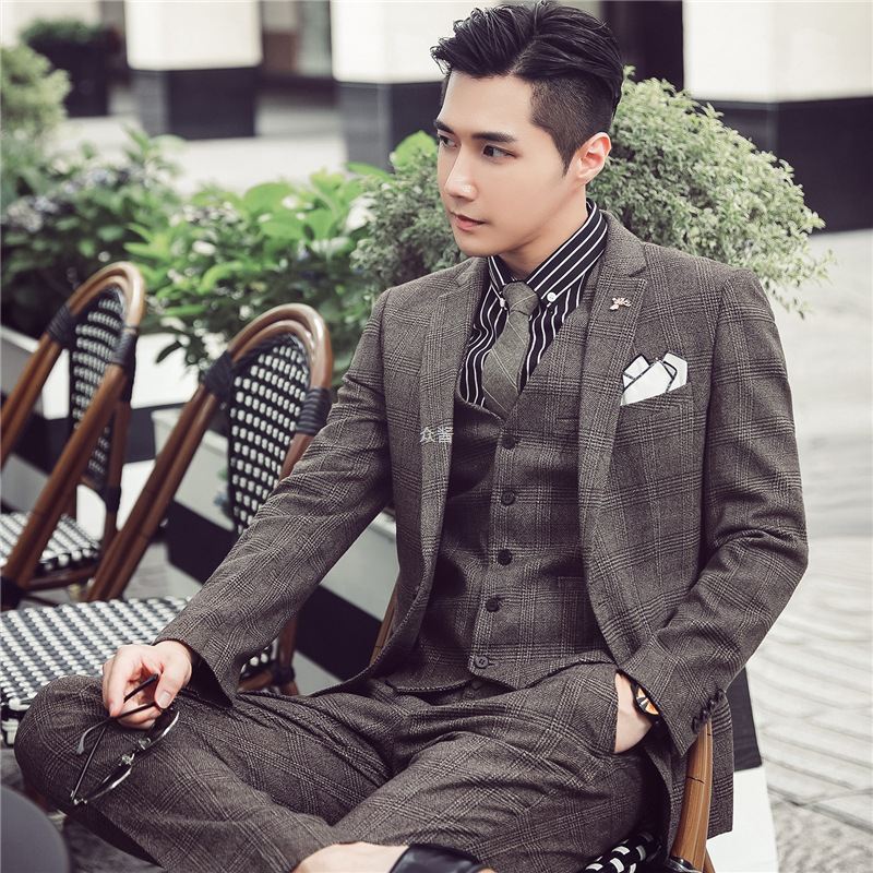 Korean Gentleman Plaid Suit For Men