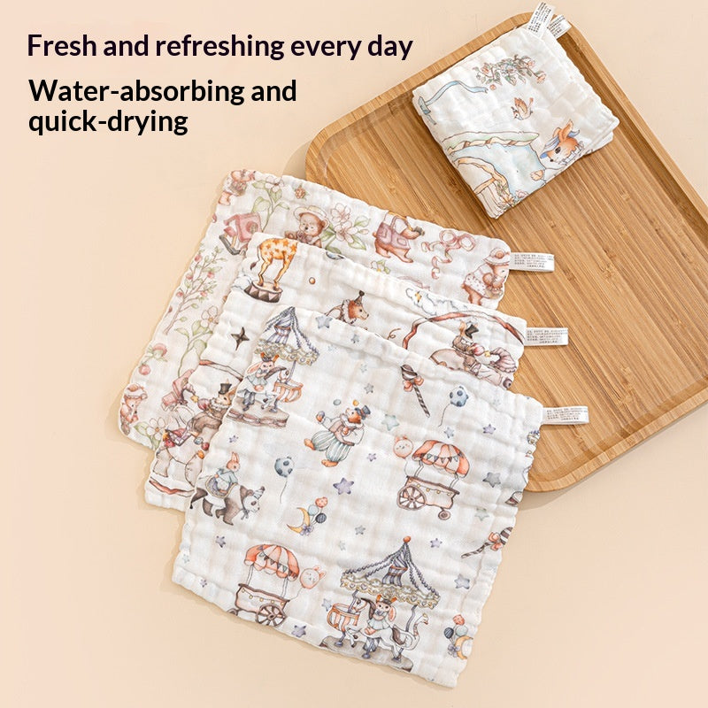 Baby A-Grade Pure Cotton Small Square Towel Baby Bib Six-Layer Gauze Newborn Childrens Gift Face-Washing Toddler Towel