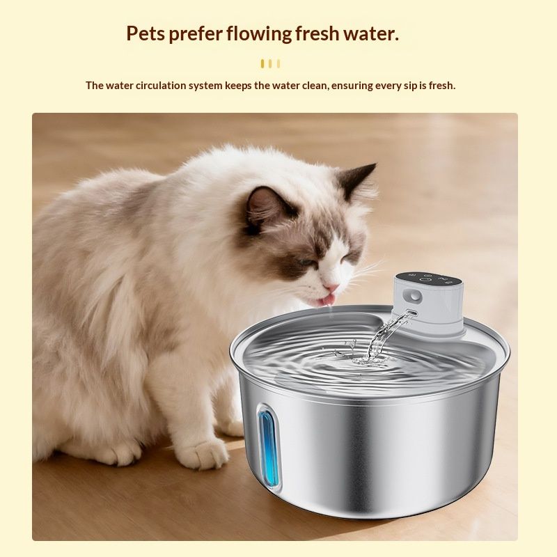 304 Stainless Steel Wireless Plug-Free Pet Water Fountain