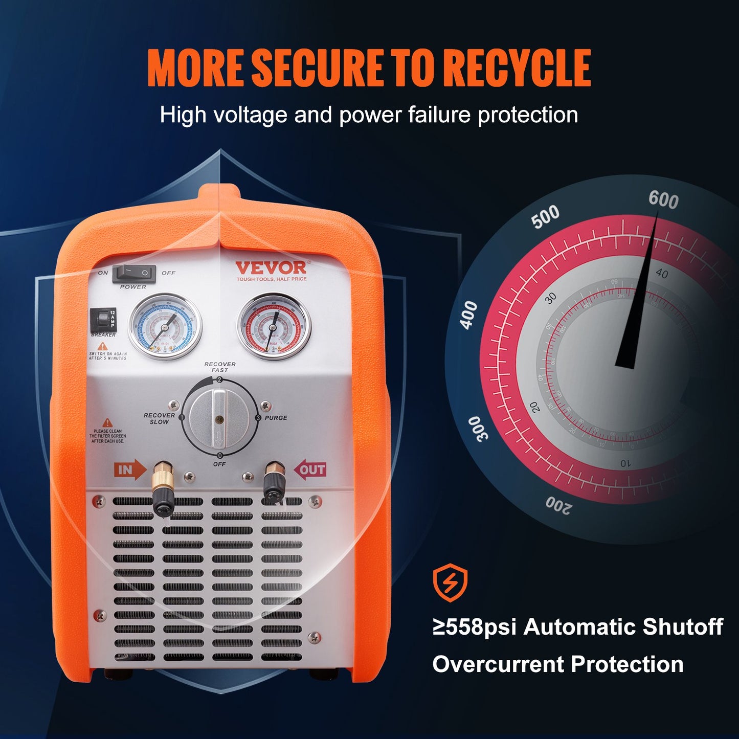 3 4 HP Refrigerant Recovery Machine - Portable AC Recovery Machine With High Pressure Protection, 120V 60Hz Refrigerant Recycle Machine HVAC For Car Air Conditioning, Vapor Liquid Refrigerant