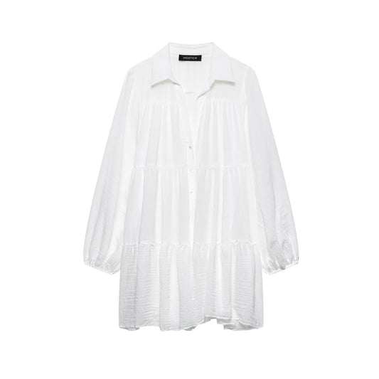 Summer Fashion V-neck Layered Patchwork Short-length Long-sleeve Loose-fitting Dress