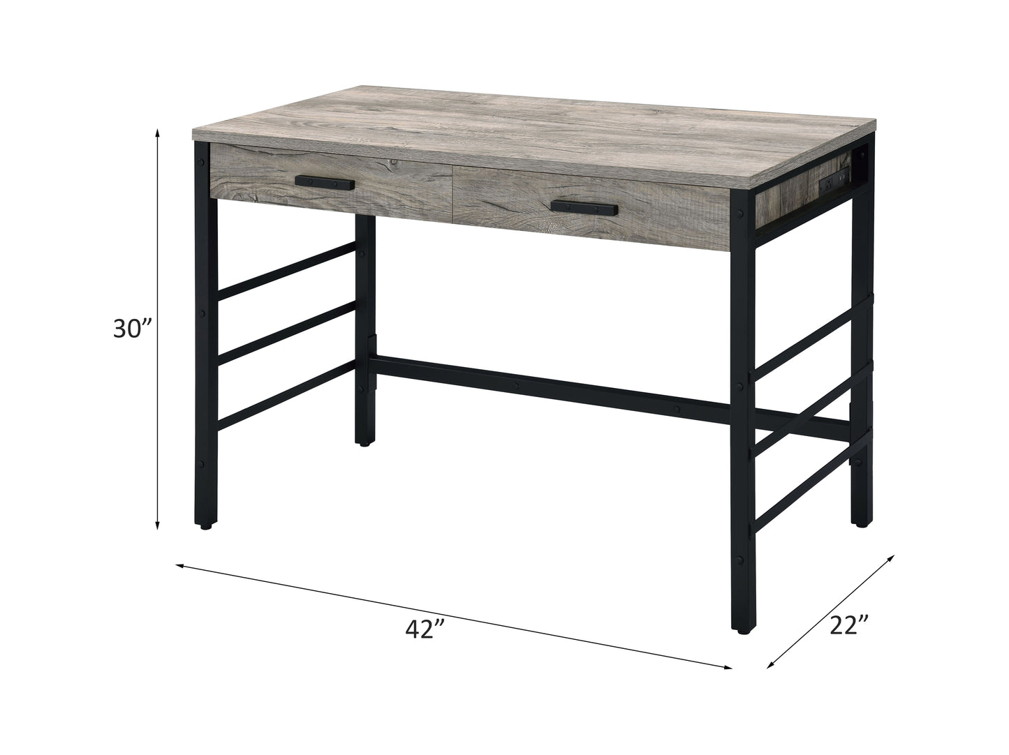 Disho  Light Weathered Oak & Black Finish Writing Desk W USB