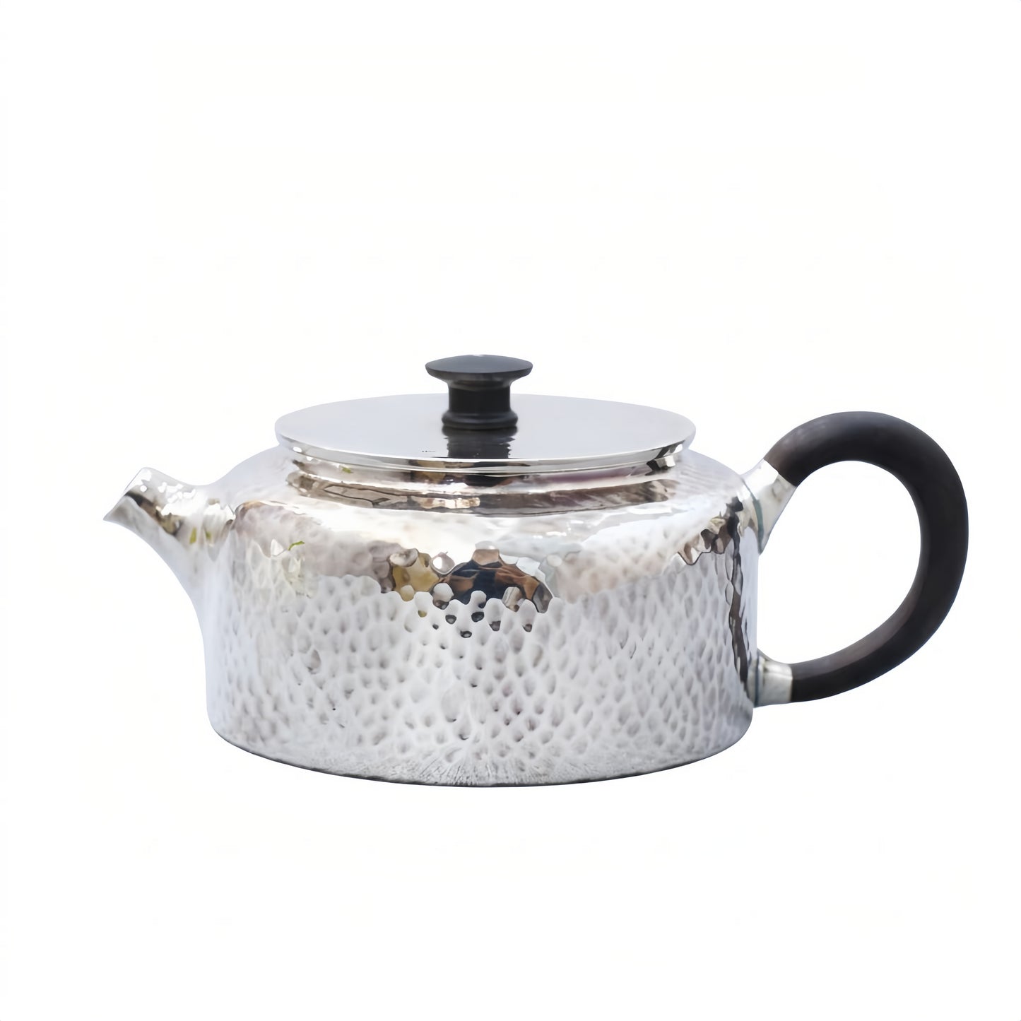 Pure 999 Fine Silver Stainless Steel Teapot with Hammered Texture and Black Accents: Modern Elegance for Tea Enthusiasts-exquisite handmade teapot - Handicraft
