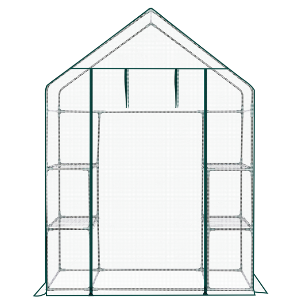 Mini Walk-in Greenhouse With PE Cover, 4-Shelf Indoor Outdoor Plant Gardening Green House For Garden Backyard, 56in  X 29in X 77in, White