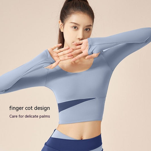 Contrast Color Fast-drying Workout Top Slim Fit Nude Feel Seamless Yoga Long Sleeve