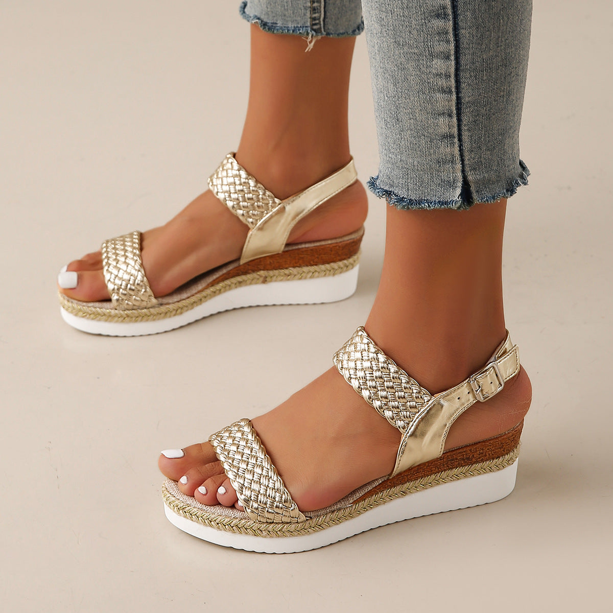 Fashionable Open-toe Round-toe Thick-soled High-heeled Slides For Outdoor Wear