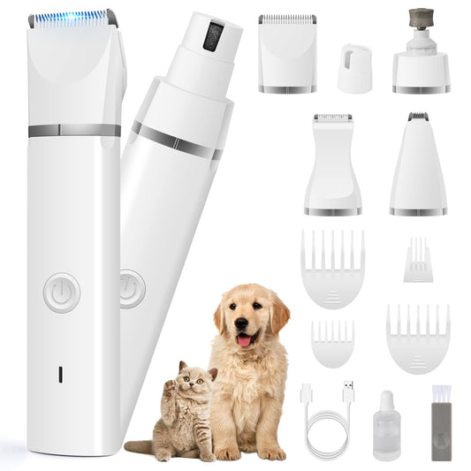 Dog Clippers Grooming Kit Hair Clipper-Low Noise Paw Trimmer- Rechargeable - Cordless Quiet Nail Grinder Shaver For Cats And Other Pets