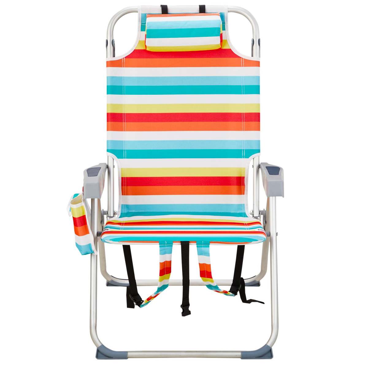 Adjustable Rainbow-Striped Backpack Beach Chair  Portable Folding Lounger With Side Storage Pocket And Pillow  Outdoor Beach, Camping, And Leisure Chair