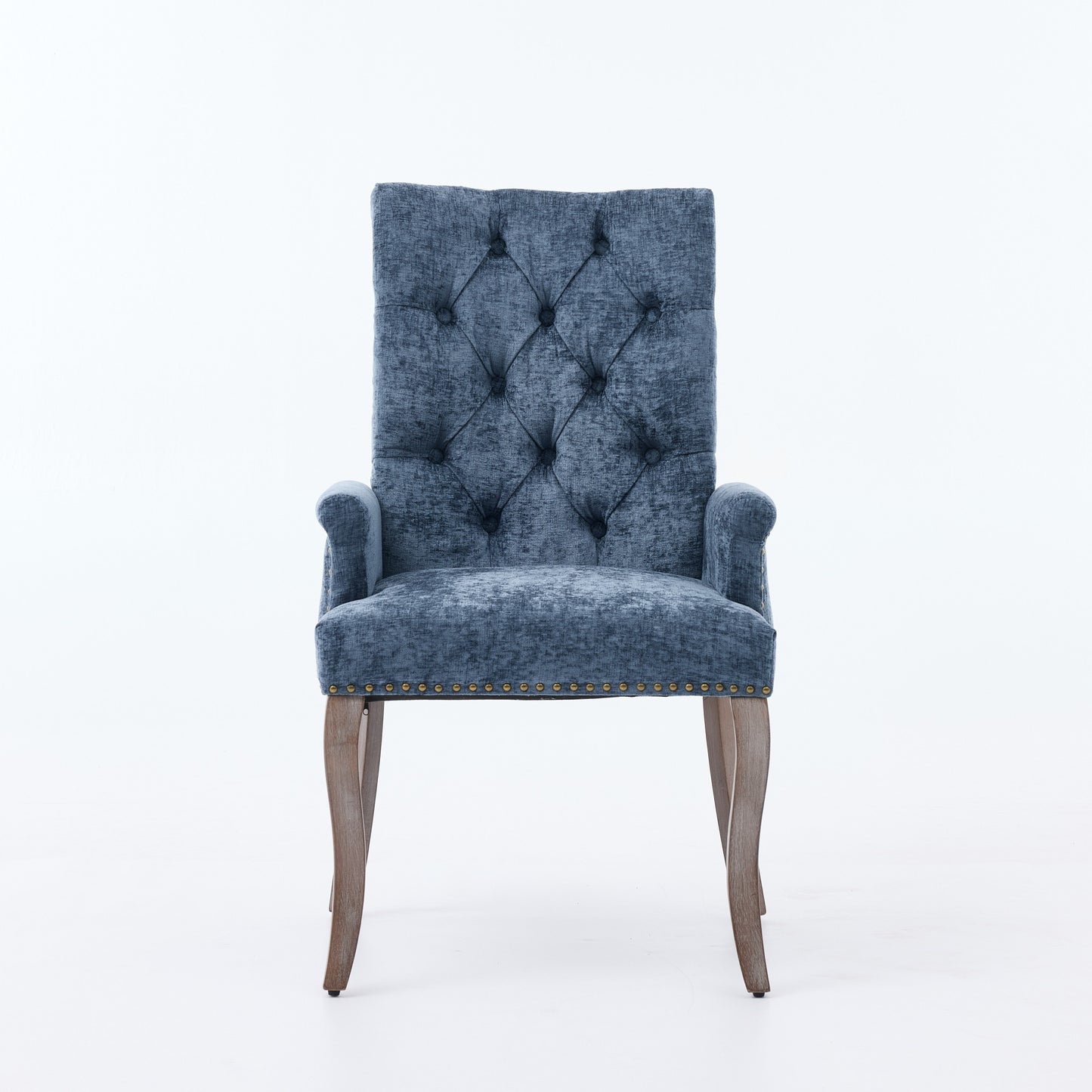 Upholstered Chenille Fabric Accent Dining Chair, Curved Solid Wood Legs, Elegant Tufted Club Dining Room Kitchen Room Arm Dining Chair, Single Pack,Blue,SW1895BL