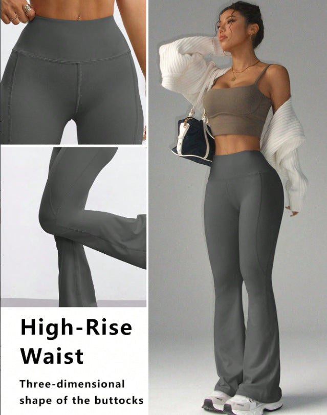 High-waisted Casual Flared Pants For Fitness And Sports