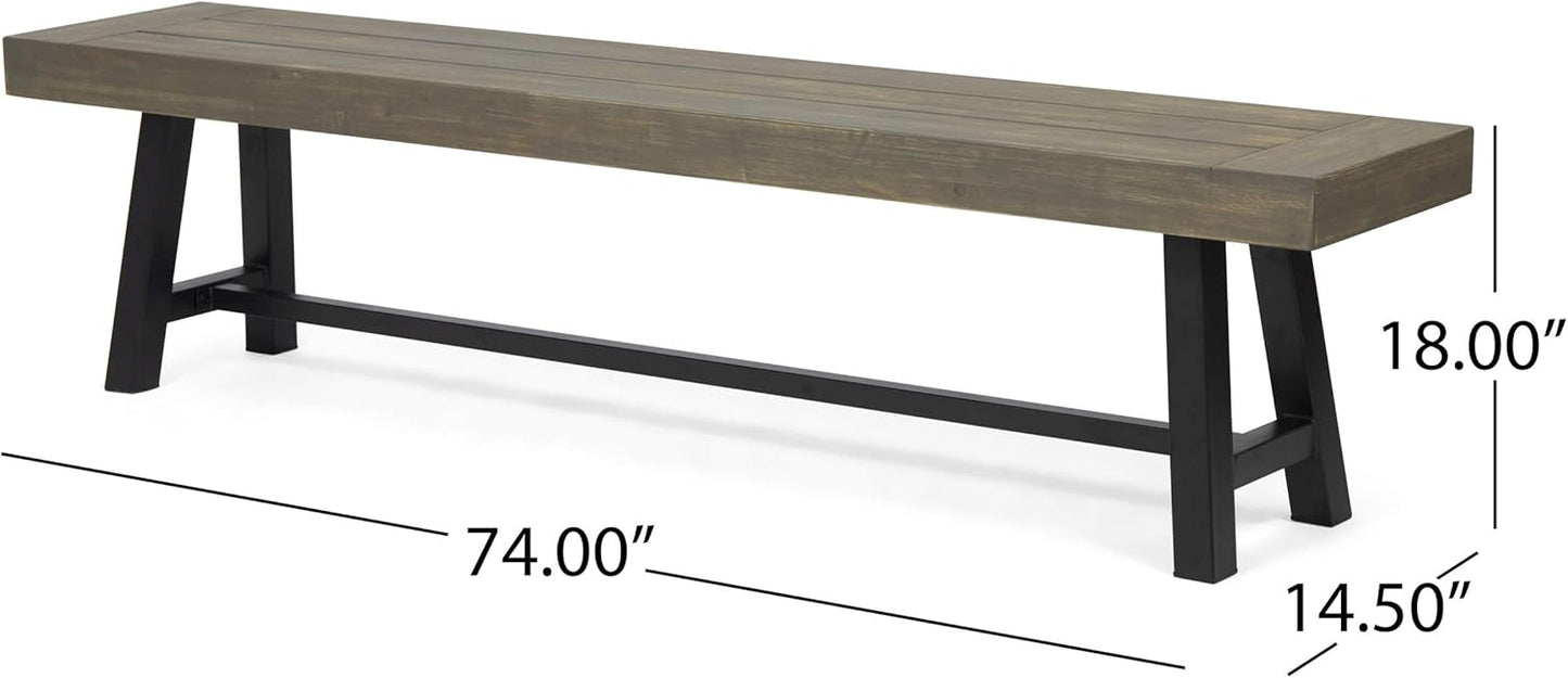 Outdoor Acacia Wood 3 Piece Picnic Dining Set, Gray And Rustic Metal
