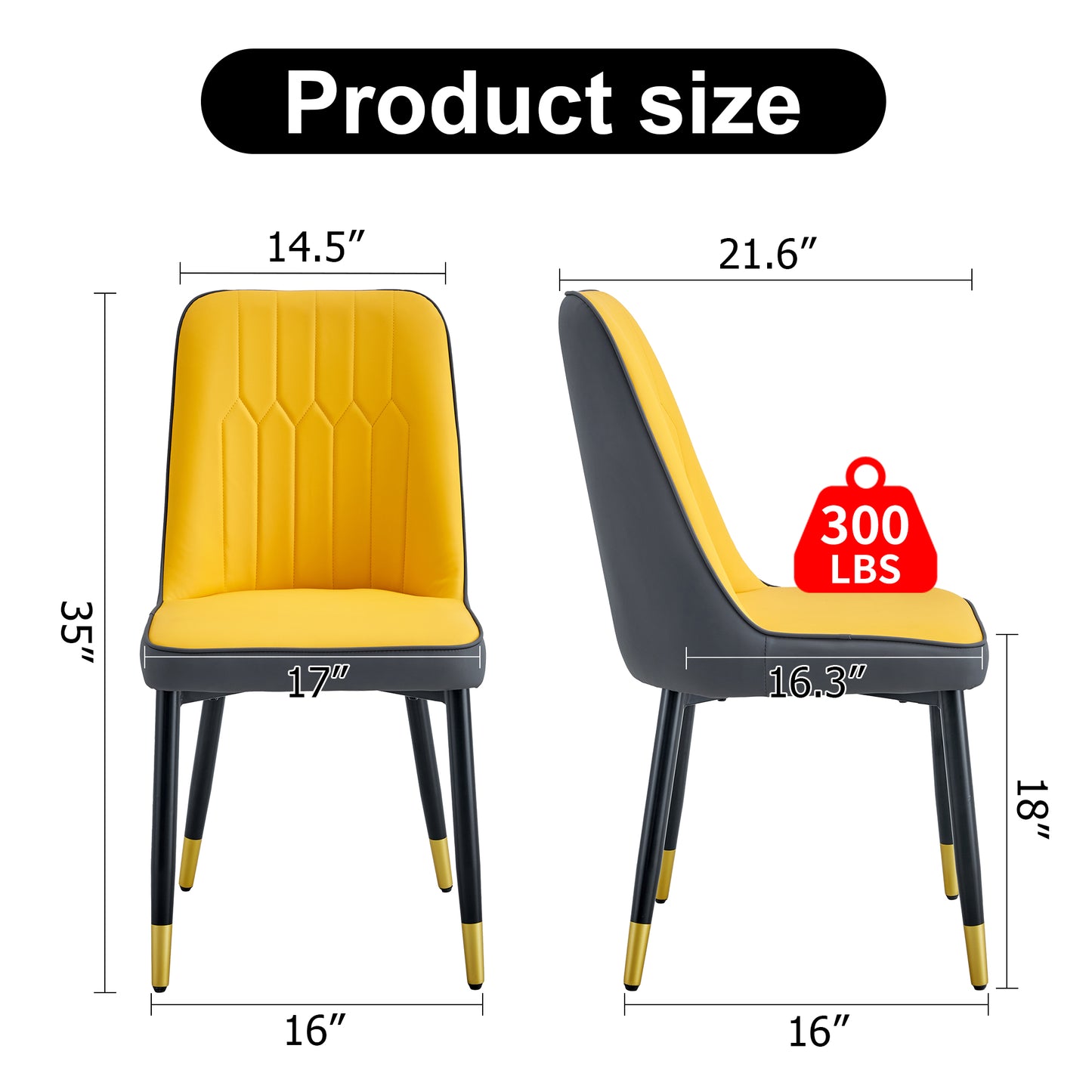Orange Yellow And Dark Gray Stitching Style, Equipped With Artificial Leather Cushioned Seats, Suitable For Kitchen, Living Room, And Dining Room , 2-piece Set  Orange Yellow And Dark Gray PU  C-007