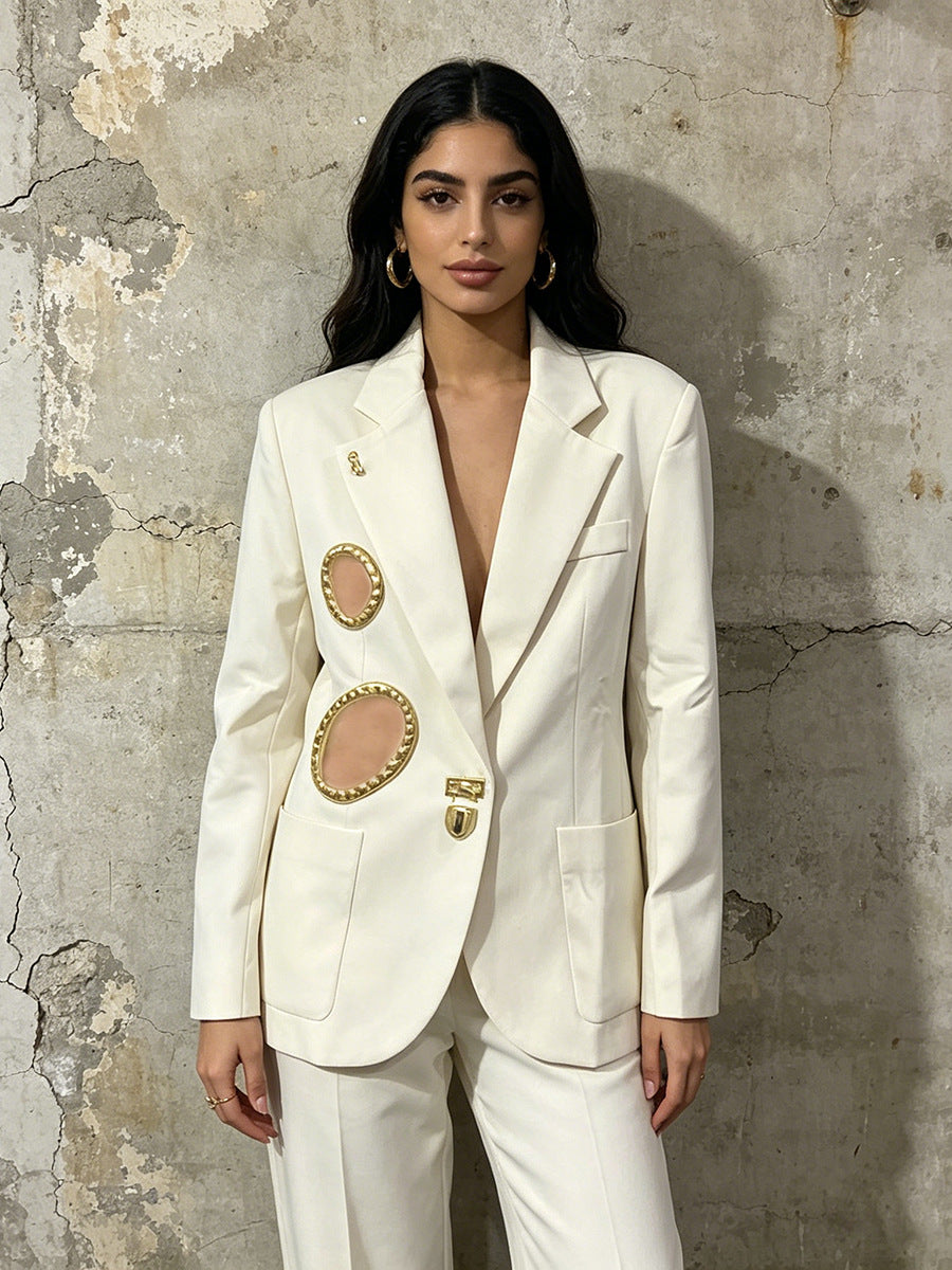 Cutout Gold Lock Decor Blazer