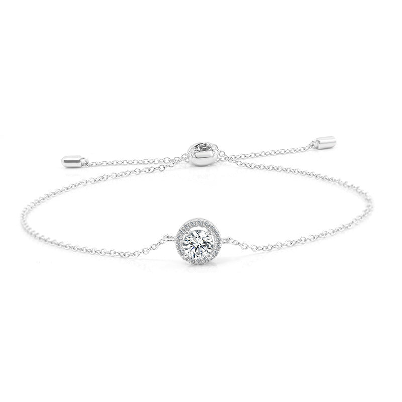 S925 Silver Moissanite Round Bag Micro-inlaid Round Moissanite Electroplated K Platinum Bracelet For Women