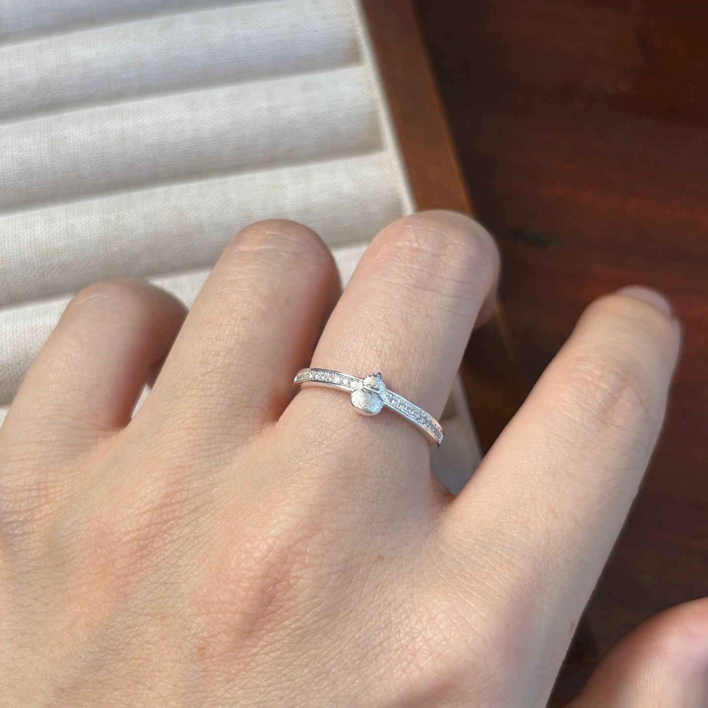 1pc 999 Sterling Silver Matte Gourd Zircon Open Ring, Elegant Chinese Style, Perfect For Daily, Dating & Gifting, Ideal Valentine's Gift