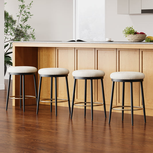 24.75 Modern Counter Stools Set Of 4,White Counter Stools With Iron Frame,Sponge Cushion,Footrest,suitable For Kitchen Bedroom Dining Room.