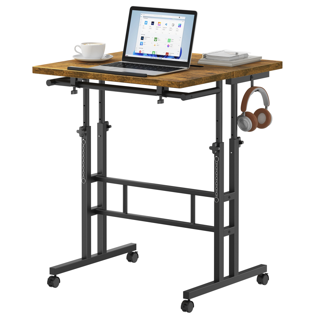 Separate-top Rotating Standing Desk, Manually Adjustable-height Wheeled Mobile Worktable, Sit-stand Dual-purpose Office Desk