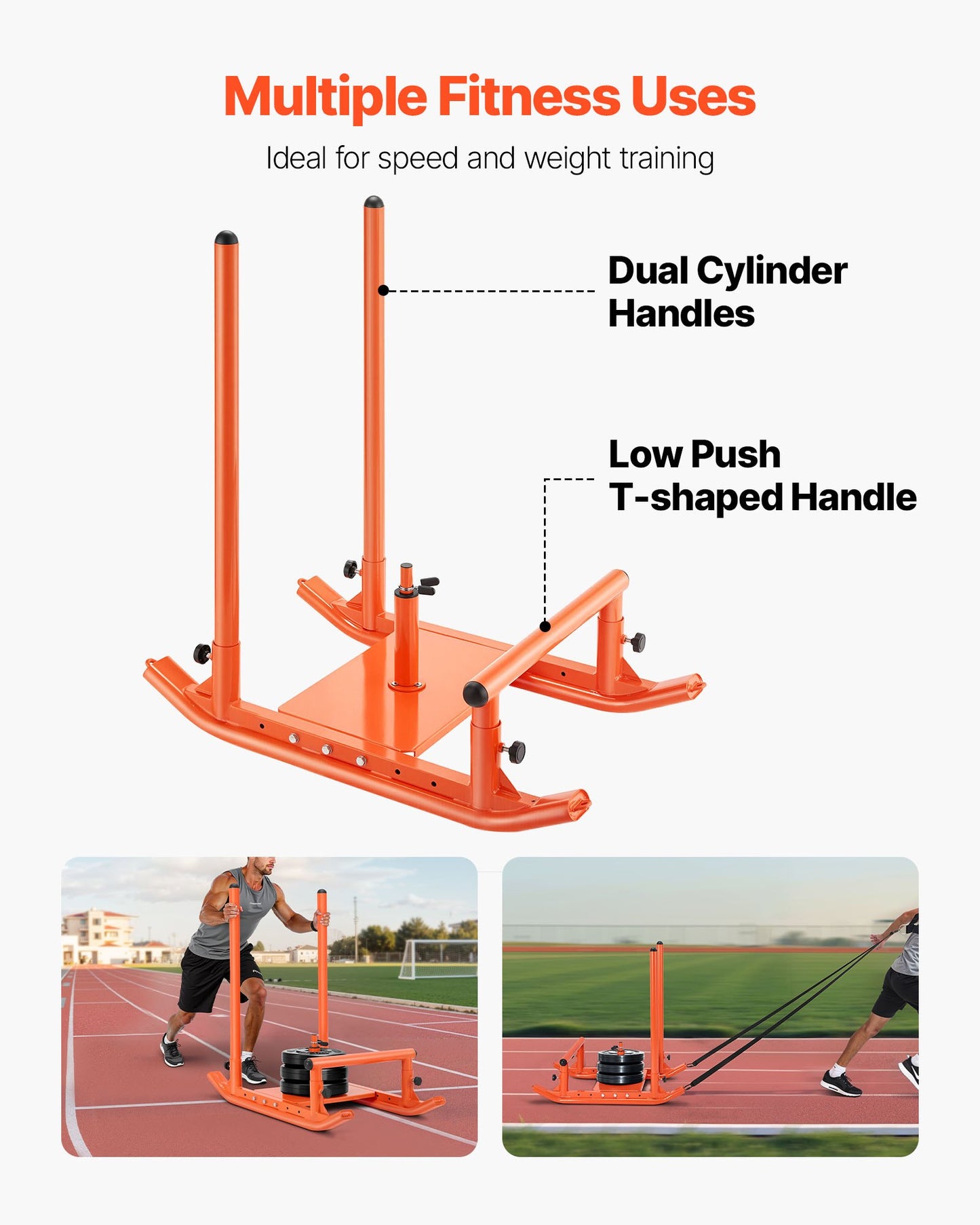 Weight Sled, Steel Power Sled, Fitness Strength Training Sleds For Athletic Exercise Speed Improvement, Workout Fitness Equipment With Handle, Compatible With 0.5 In Weight Plates, Orange