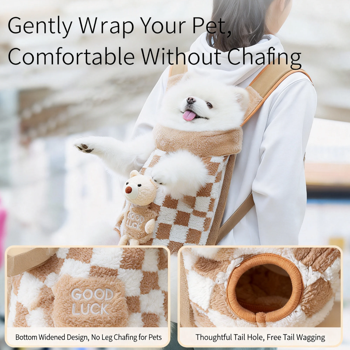 Fleece Pet Carrier Backpack For Small Dogs Cats, Front Facing Dog Carrier Bag With Ergonomic Support, Warm Plush Puppy Carrier With Wide Leg Openings For Outdoor Travel Hiking