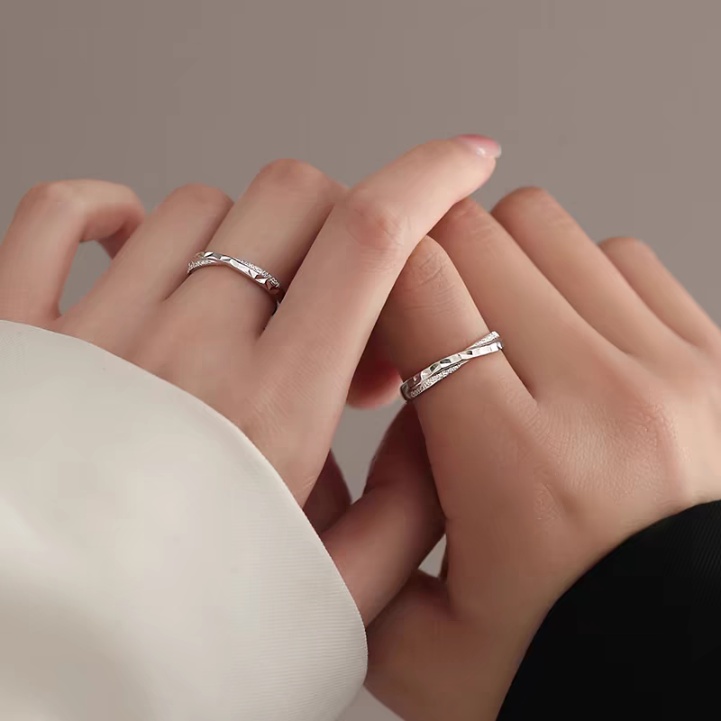 1 Pair 999 Sterling Silver Star & Sea Twisted Couple Rings, Minimalist Romantic Promise Rings, Ideal Valentine's Day Gift For Lovers