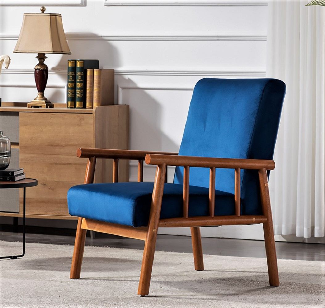 25     Wide Classic Mid-Century Modern Arm Chair, Dark Blue