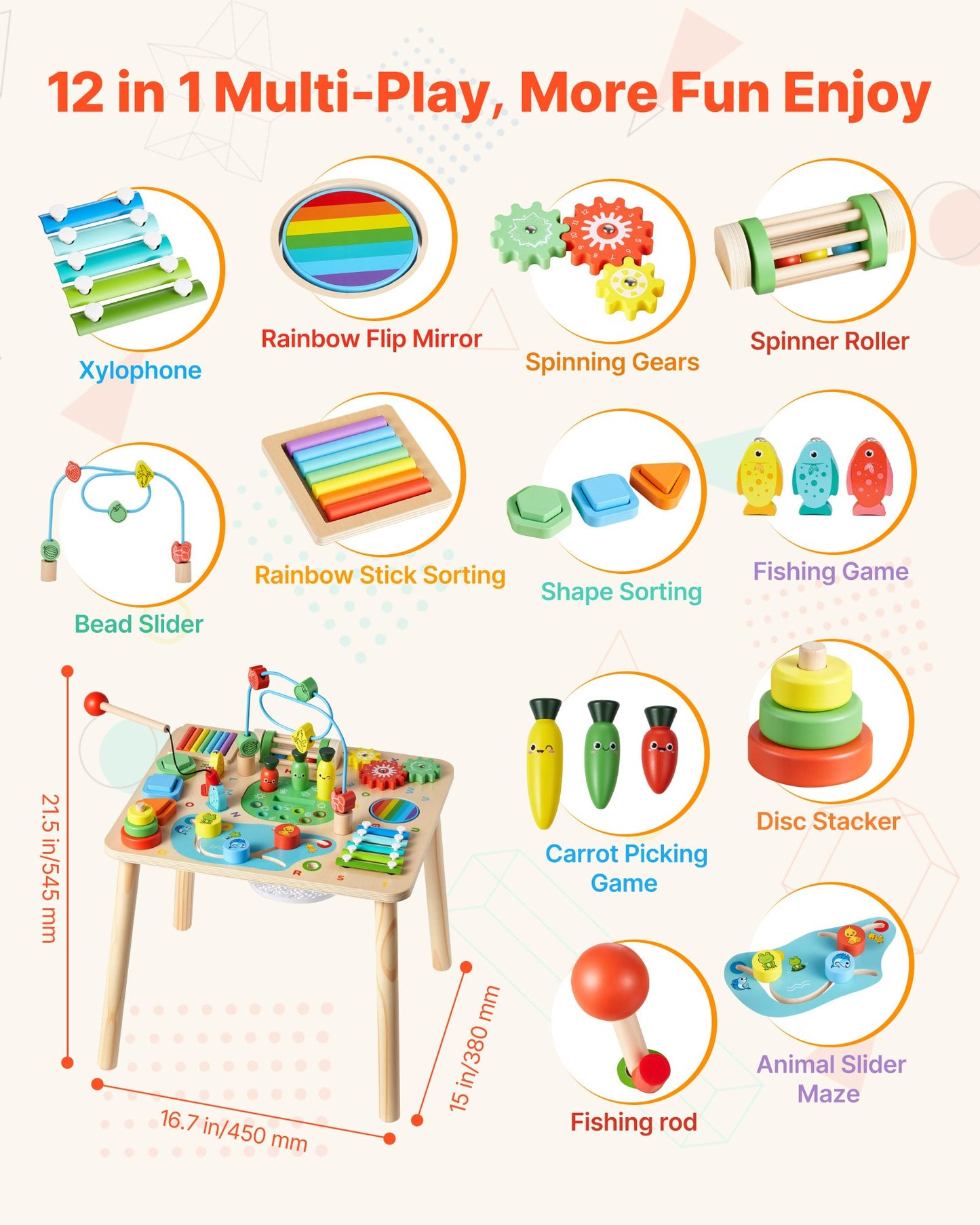 Montessori Activity Table For Toddler 1-3 Years Old, 13 In 1 Wooden Learn Activity Desk, Baby Play Table For Boys & Girls Aged 6+ Months, Great Birthday, Christmas, Children's Day Present