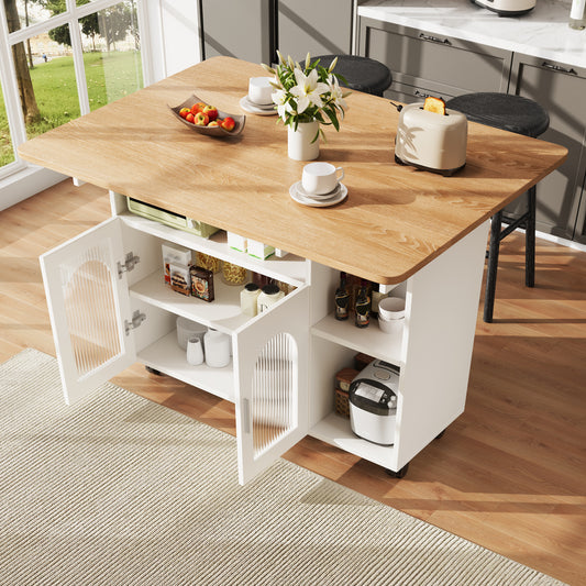 Kitchen Island,Modern Kitchen Siland, Kitchen Cabinet, Removable Serving Trolley Buffet Cabinet, Dining Trolley With Wood Grain, Buffet Cabinet, Multifunctional Dining Table With Storage Space,White