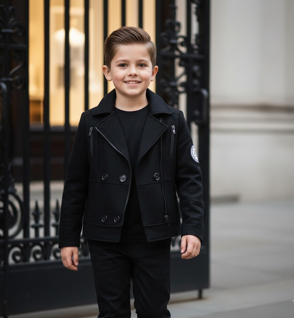 Boys Military Style Jacket Kids Cotton Coat Green Black Smart Outerwear 4-9Y