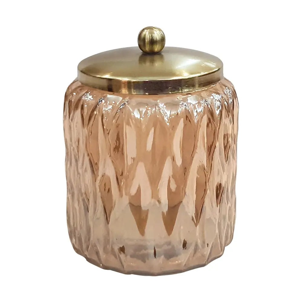 Glacier Amber Vanity Glass Jar  Stylish Storage For Cotton Swabs,Rounds,Balls,Sponges & Bath Salts   Decorative Canister For Bathroom, Bedroom   Amber Finish