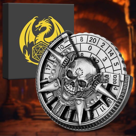 Private Model Skeleton Metal Wheel Dice Gift Box, Board Game Accessories Gothic Style D20, D10 Dice RPG Role-playing Game Dice Fingertip Retro Compass Desktop Role-playing Game Chip Gift