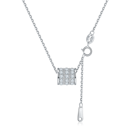 S925 Sterling Silver Barrel Pendant Necklace, 36 D-VVS1 Moissanite Pave, Platinum Plated 3.2g With GRA Certificate Gift Box