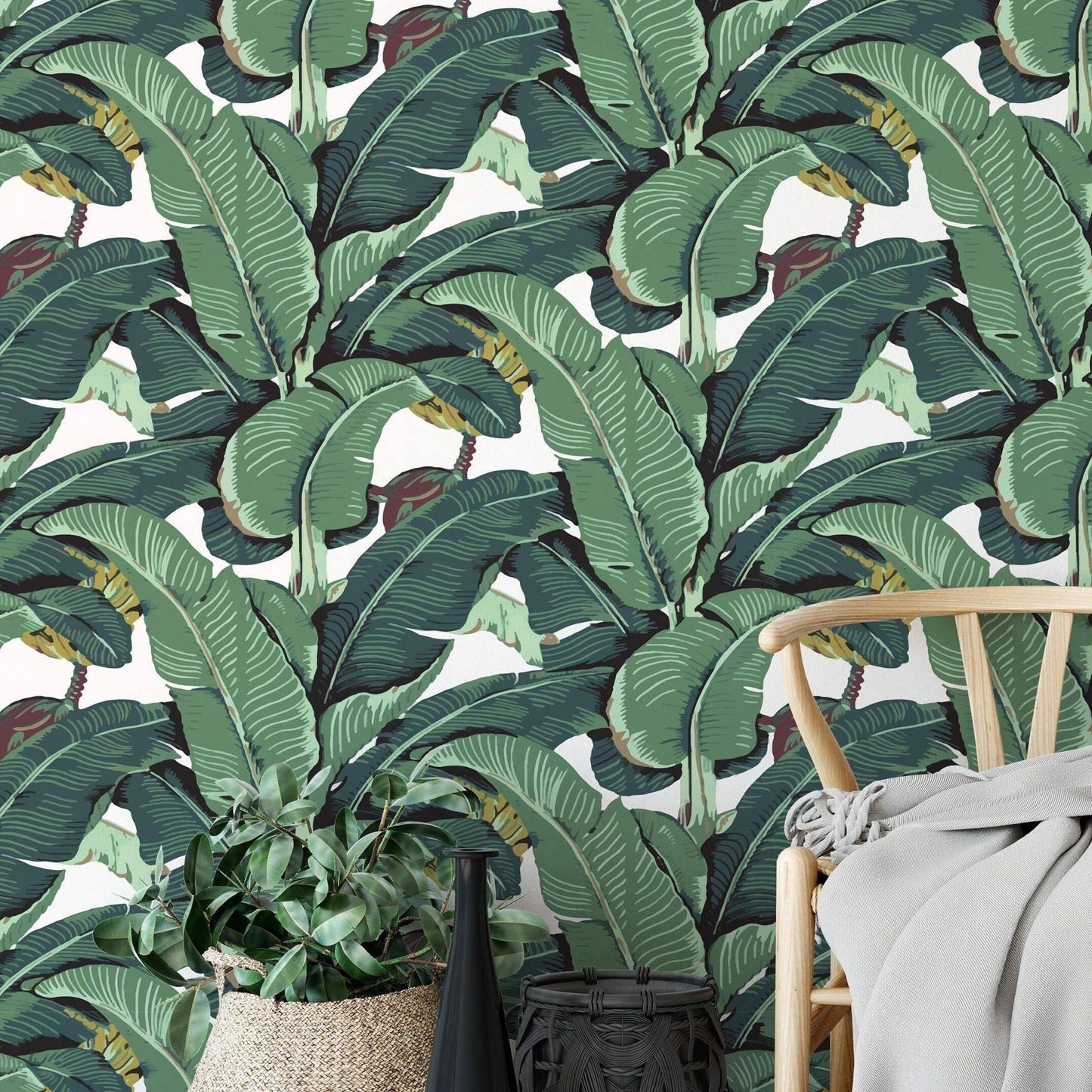 Removable Green Plants And Flowers Seamless Self-adhesive Wall Decor