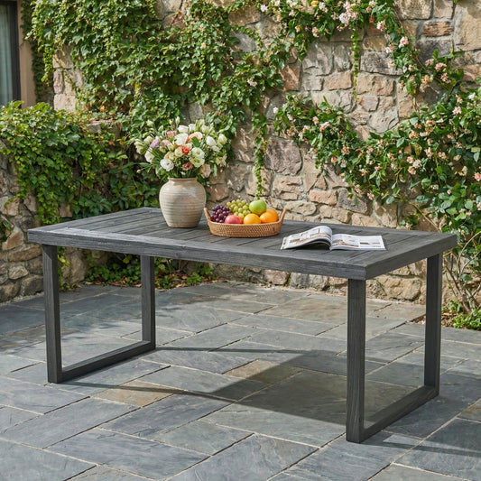 Outdoor 69  Acacia Wood Dining Table, Sandblast Dark Gray Finish