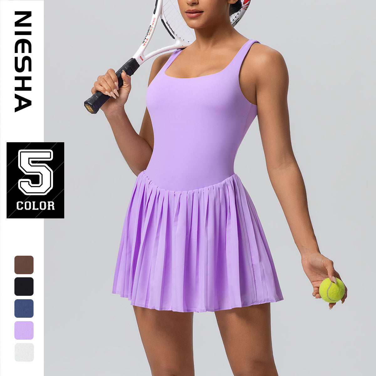 Fake Two-piece Tennis Skirt Base-layer Fitness Dress For Women