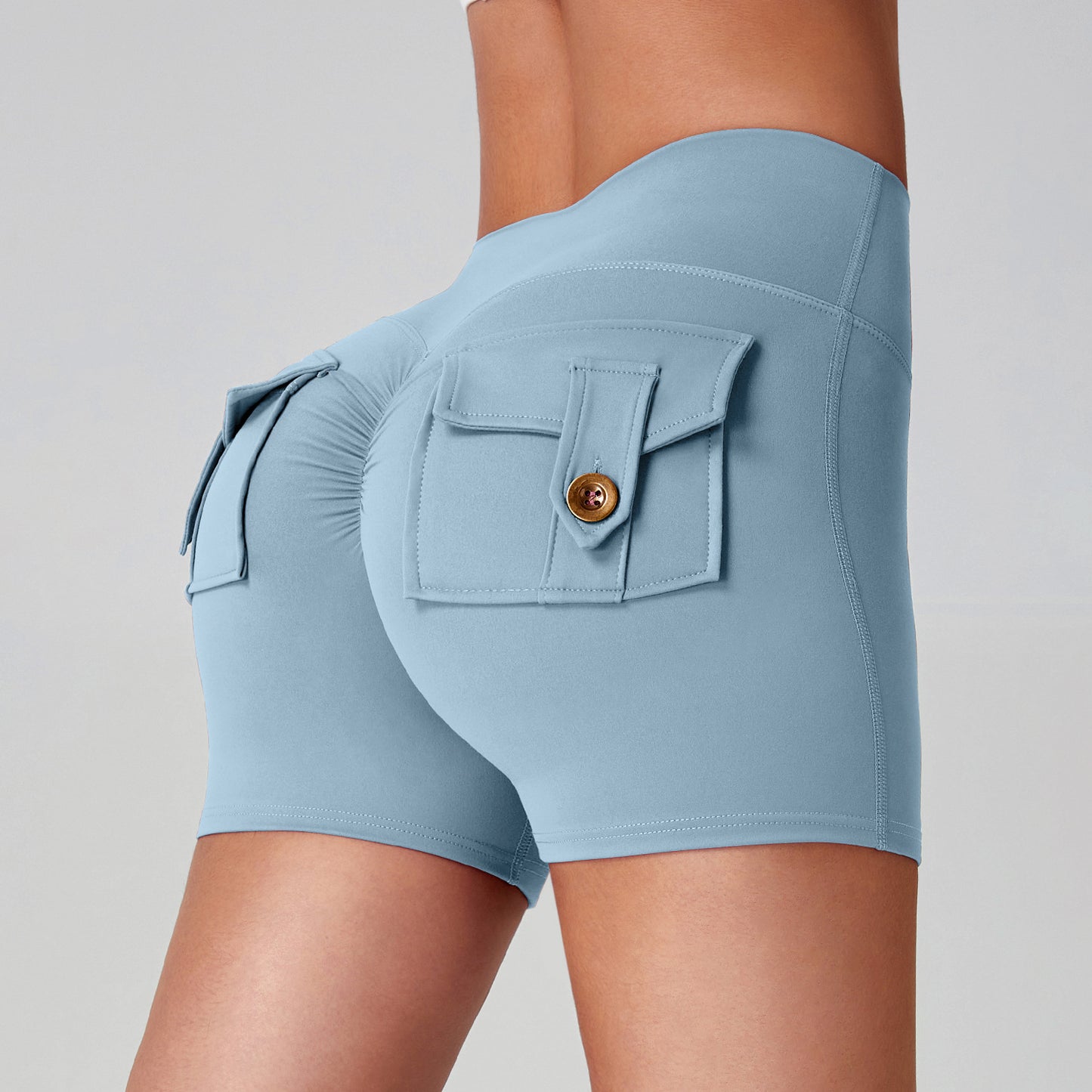 Women's High-Waisted Cargo Yoga Shorts With Pocket, Peach Hip Design Bare-Skin Feel, High Elastic, Quick-Dry Running & Fitness Pants