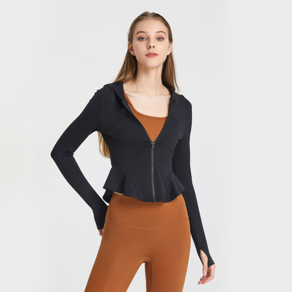 Nude Feel Zipper Hooded Sweatshirt Yoga Clothes Long Sleeve Jacket Slim