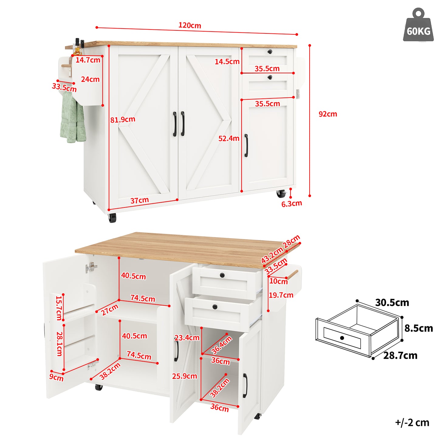 Modern Kitchen Island, Kitchen Cabinet, Buffet Cabinet, Wooden Grain Dining Cart, Buffet Cabinet, Multifunctional Dining Table With Storage Space, Dining Cart With Snack Shelves, White