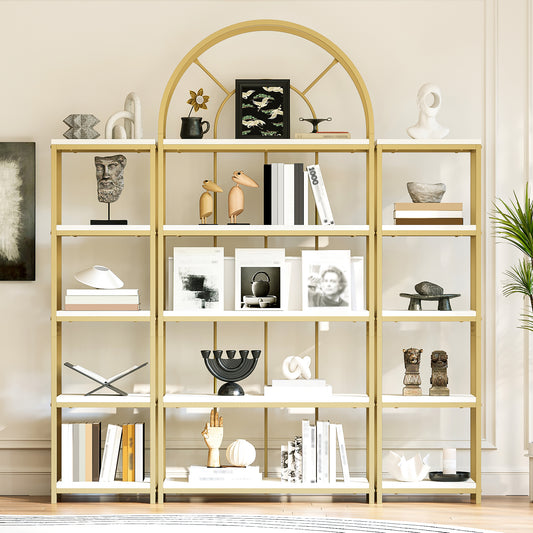163X30X184 Cm Standing Shelf Set  Modular Bookcase With Gold Metal Frame & White MDF Shelves, 3-Piece Shelf With Arch Design, Display Shelf For Living Room, Kitchen & Office Display Cabinet, Shelf, B