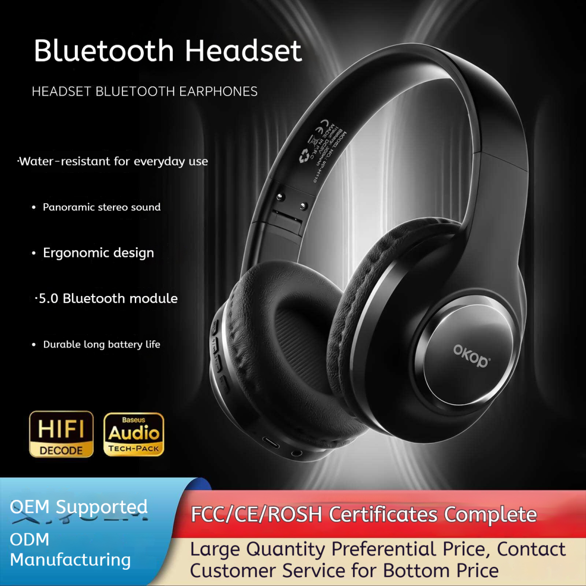 KP-H110 Best-selling New Wireless Bluetooth Over-Ear Headphones Version 6.0 With Microphone Long Battery Life Factory Direct