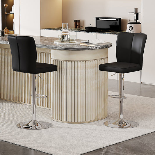 Height-adjustable Bar Stool In A Set Of 2, Can Be Rotated 360 . Luxurious Bar Stool In Black And Silver Design Made Of Water-repellent PU Leather, Suitable For Kitchen Islands. Various Colors Availabl