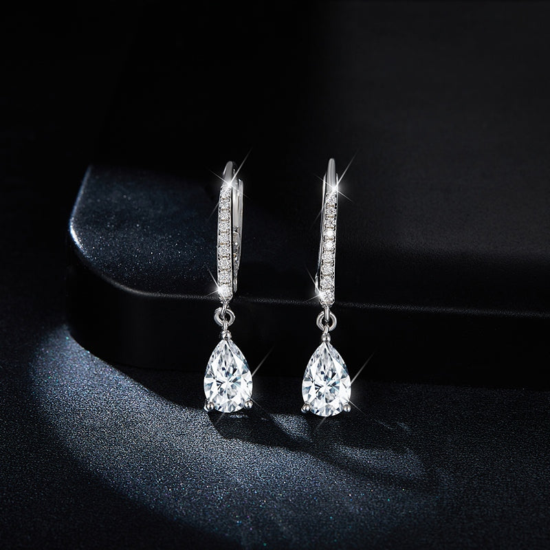 S925 Sterling Silver 5x8mm Pear Cut Moissanite Dangle Earrings  Teardrop Drop With Pave Hoop & GRA Certificate Platinum Plated Jewelry Gift Box Set For Women